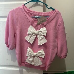 She + Sky Pink Sweater with White Bows